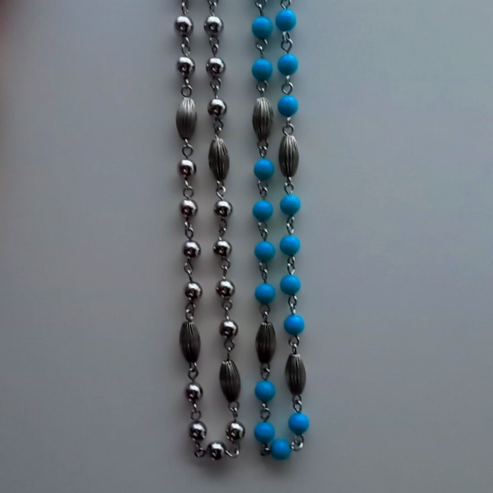 Sarah Coventry Long Blue & Silver Necklace for Women/Girls